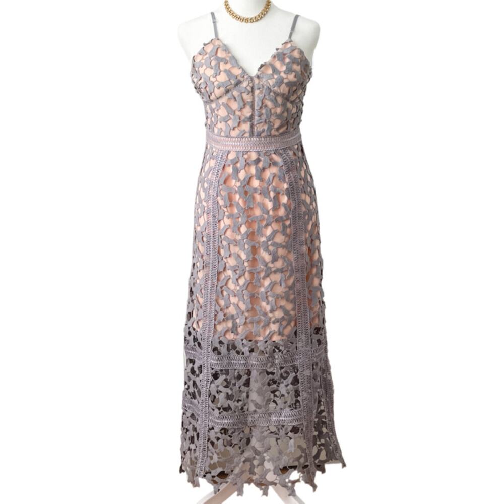 Elliatt Tingle Floral Lace Dress periwinkle nude size small S - Picture 2 of 9